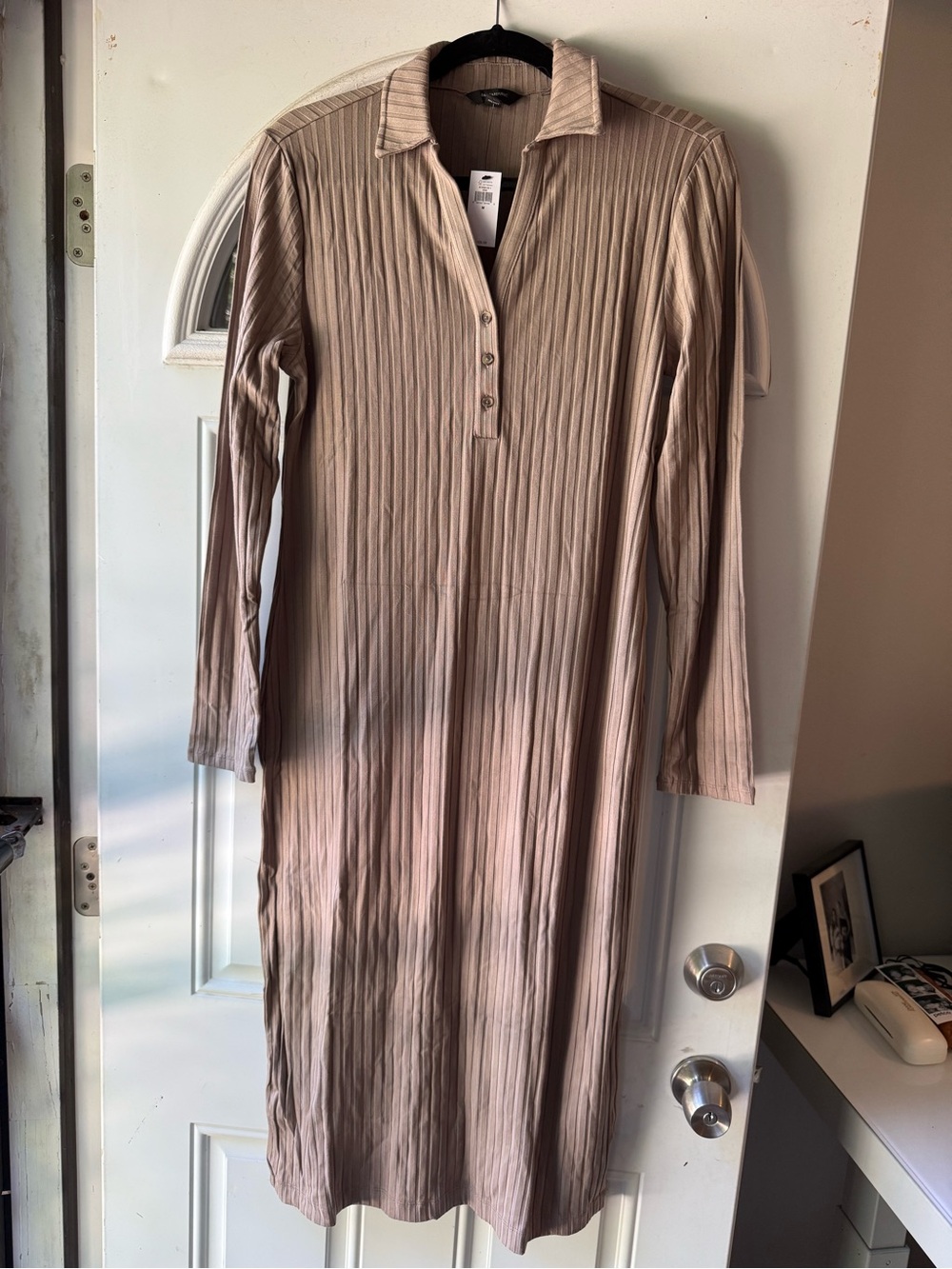 Banana Republic Taupe Ribbed Collared Midi Dress